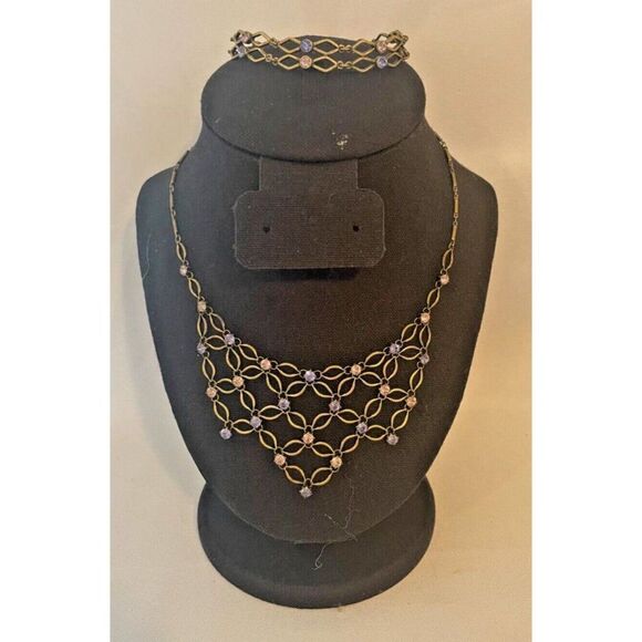 Vintage 1928 open lace bib necklace with matching bracelet - Picture 1 of 8